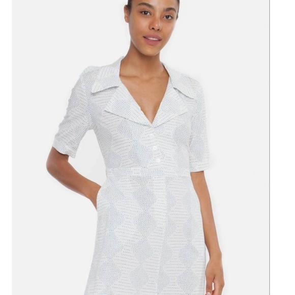 Silk Tucker Trench Dress in White Mosaic - Picture 2 of 3